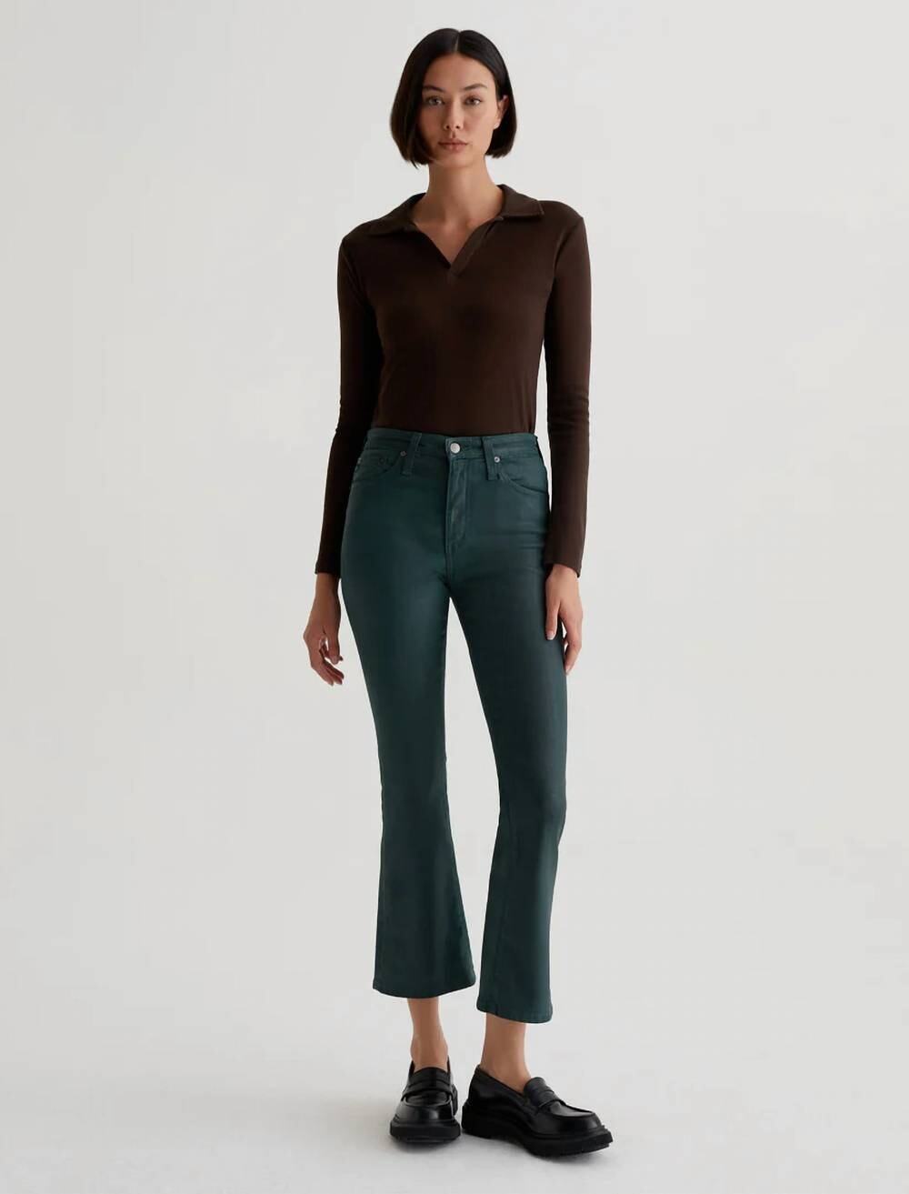 AG Farrah Boot Crop Jean Leatherette Hidden Pine Green 25 NWT Minimalist